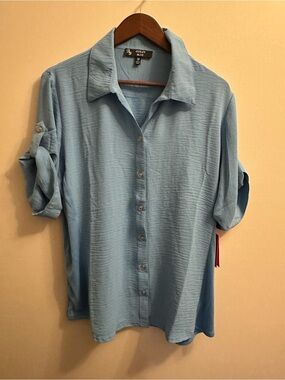 #13 Ashley Blue Women’s Sky Blue Casual Button-Down Shirt